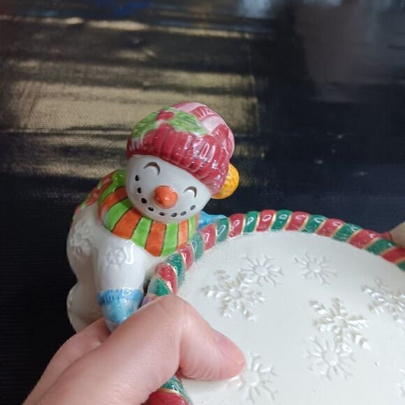 Fitz & Floyd Christmas Frosty Folks Snowman Pillar Candle Holder Collectible - Picture 7 of 16